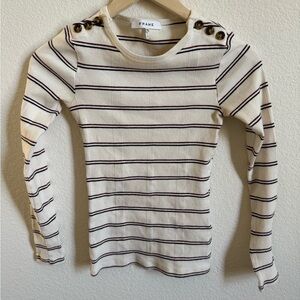 Frame Striped Long Sleeve Top with Button Accents